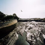 Pools of water at low tide inside 'Bandim Port' early in the morning.